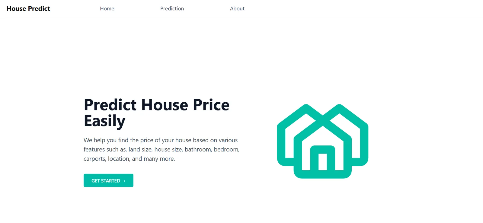 House price prediction app showing input form and predicted output