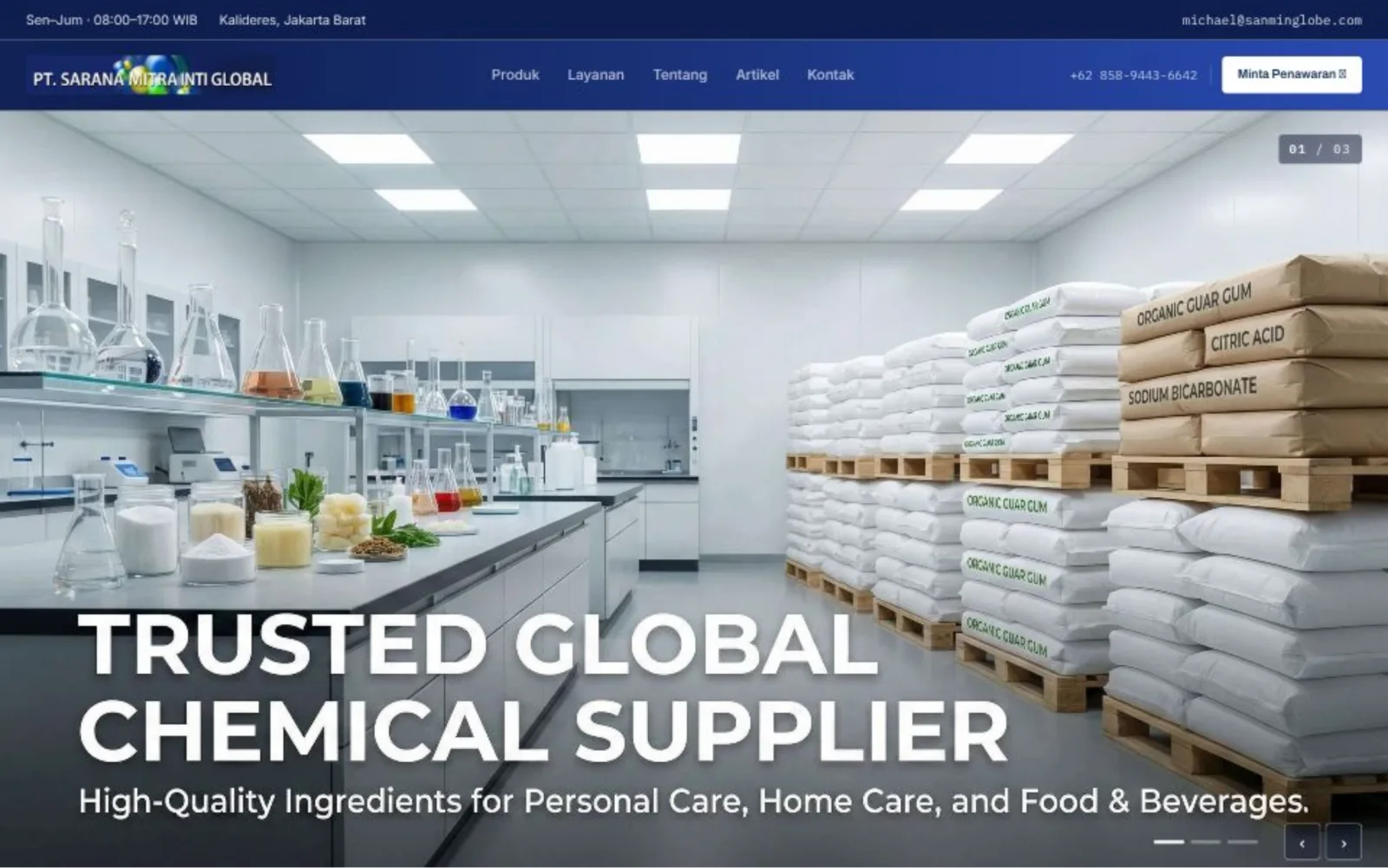 Sanmin Globe homepage, the rebuilt company website